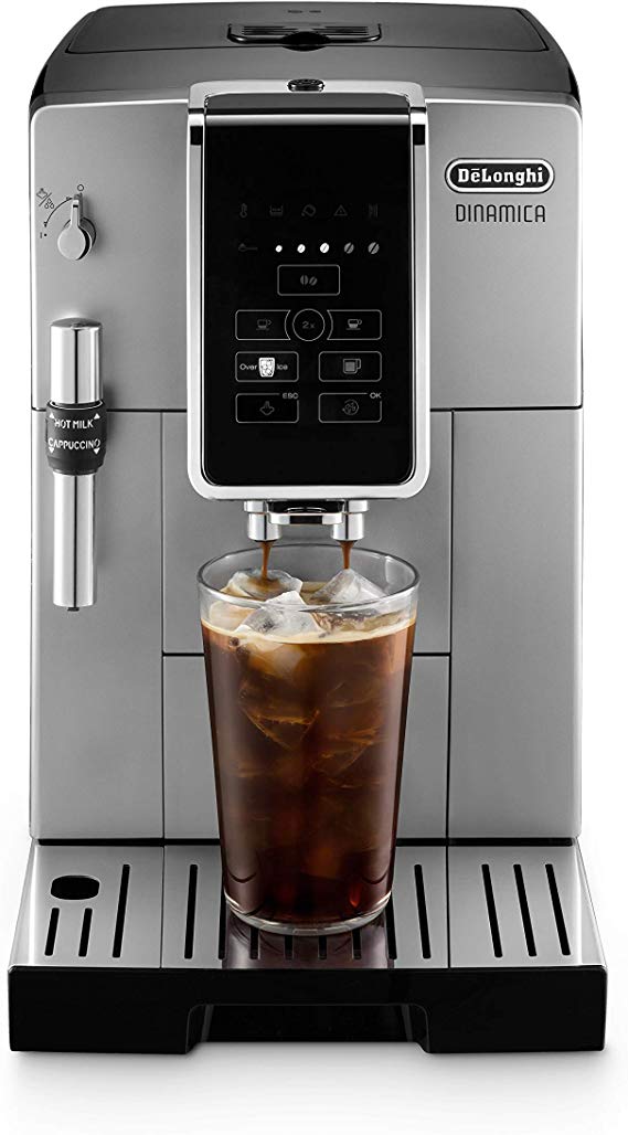 De'Longhi ECAM35025SB Dinamica Automatic Coffee & Espresso Machine TrueBrew (Iced-Coffee), Burr Grinder, Premium Adjustable Frother   Descaler, Cleaning Brush & Bean Icecube Tray, Stainless Steel