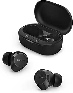 PHILIPS TAT1219 True Wireless Headphones Small Buds. Great Value, Natural Sound. Dynamic bass Pocket-Sized Charging case, Clear Calls, 18 Hours of Playtime. Black (TAT1219BK/00)