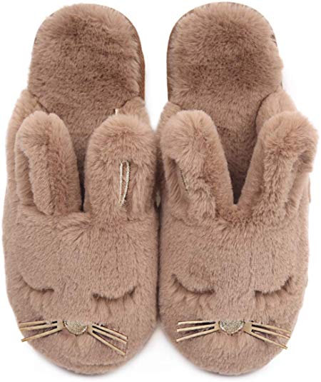 Cute Plush Bunny Animal Slippers for Women Indoor Outdoor