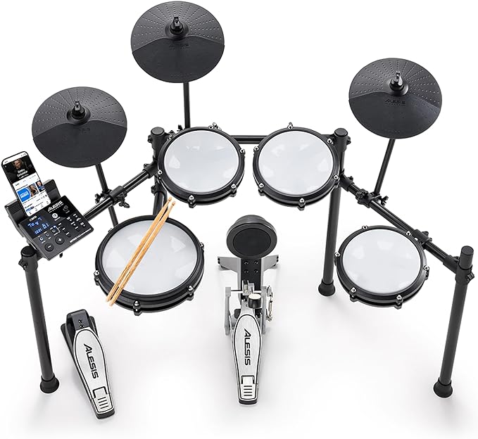 Alesis Nitro Max Kit Electric Drum Set with Quiet Mesh Pads, 10" Dual Zone Snare, Bluetooth, 440  Authentic Sounds, Drumeo, USB MIDI, Kick Pedal