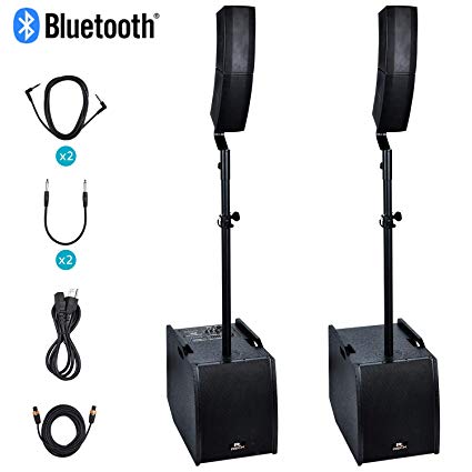 Proreck Club 3200 12-Inch 3000 Watt DJ/Powered PA Speaker System Combo Set with Bluetooth/USB/SD Card (Two Subwoofers and 8X Array Speakers Set)