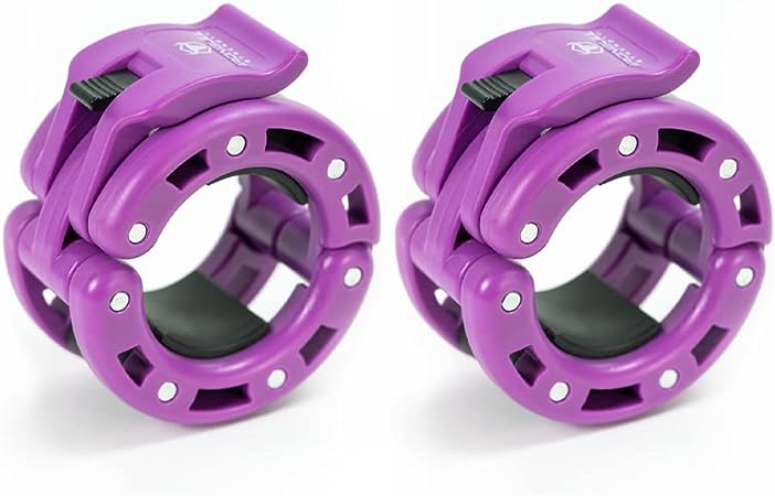 Barbell Collars (Pair) – Locking 2" Olympic Size Weight Clamps - Quick Release Collar Clips – Bar Clamps Great for Weight Lifting, Olympic Lifts and Strength Training (Purple V2)