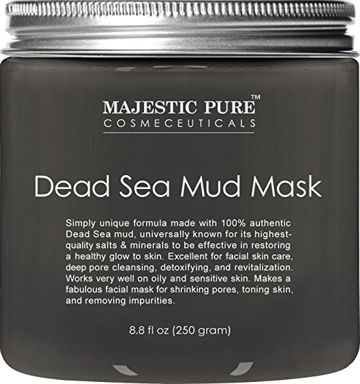 Majestic Pure Dead Sea Mud Mask 8.8 Oz - Spa's Premium Quality Facial Cleanser for All Skin Types - 100% Natural Formula, Absorbs Excess Oil and Removes Dead Skin