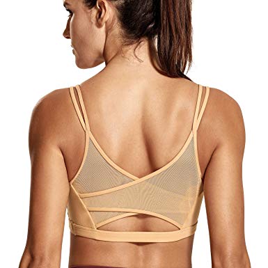 CRZ YOGA Women's Mesh Back Wirefree Removable Cups Spaghetti Strap Bra Yoga Sports Bra