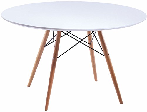 Mod Made Mid Century Modern Paris Tower Round Table Dining Table Wood Leg and top, White/Natural
