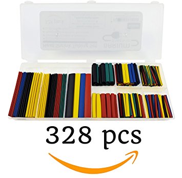 328 Piece Heat Shrink Tubing Set - Polyolefin 2:1 Shrink Ratio | Protects bare wiring, crimp connections, splices, wire repair, car audio, boat, ATV | Outdoor and Marine Safe