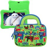 Evecase TABLET EXPRESS Y88X Kids Dragon Touch 7IN Android Tablet Sleeve Cute Animal Themed Neoprene Travel Carrying Slim Sleeve Case Bag w Dual Handle and Accessory Pocket - Green w Blue Trim