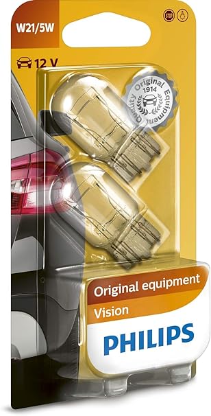 PHILIPS Vision W21/5W 12066B2 Indicator Bulbs Pack of 2 in Blister Pack