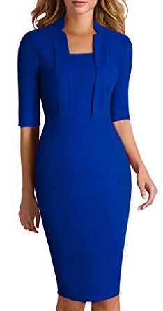 HOMEYEE Women's Classy Short Sleeve Official Sheath Casual Pencil Dress 693