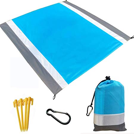 Beach Blanket, Beach Mat Outdoor Picnic Blanket Large Sand Free Compact for 7 Persons Water Proof And Quick Drying Beach Mat Mady by Premium Nylon Pocket Picnic Sheet For Outdoor Travel ( 78" X 80")
