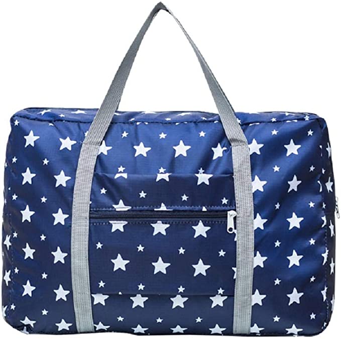 Unova Folding Travel Duffel Bag Packable Light Nylon Water Resistant Tote Weekend Getaway Overnight Carry-on Shoulder (Flag Stars)