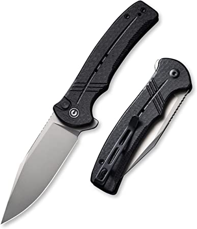 CIVIVI Folding Pocket Knife, Button Lock Flipper Cogent Knife 14C28N Blade Black Micarta Handle for Outdoor EDC Camping C20038D-7