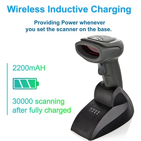 LS-PRO Wireless Barcode Scanner with USB Cradle Receiver Charging Base, 2.4GHz Handheld 1D Cordless Laser Barcode Reader, UP to 100m Transmission Range, long-life Battery 2200mAh, 1 Year Warranty.