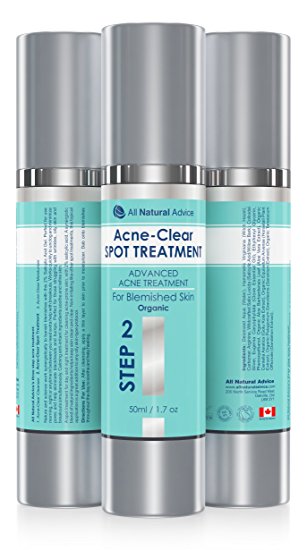 NEW! Advanced Acne Spot Treatment - Naturally Organic - Made in Canada - Large 50ml / 1.7oz Bottle - Targeted Acne-Clear Skincare for You Face - Treatment For Women and Men - Excellent for Sensitive Skin to Reduce Acne & Scars - Step 2 of 3