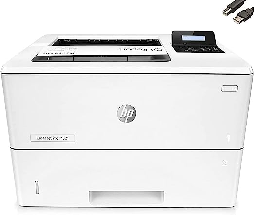 HP Laserjet Pro M501dn Monochrome Laserjet Printer, Automatic 2-Sided Printing, 2-line LCD Display, 650-Sheet, 45 ppm, Built-in Ethernet and USB, Auto-On/Auto-Off, Bundle with JAWFOAL Printer Cable