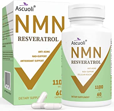 NMN & Trans-Resveratrol Purity 99% - 1100mg Capsule | Advanced Formula NMN Nicotinamide Mononucleotide & Resveratrol Supplement | Powerful Antioxidant | Immune Support | Healthy Aging | 60 Capsules