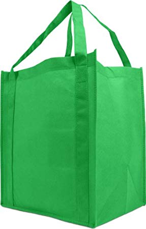 Reusable Reinforced Handle Grocery Tote Bag Large 10 Pack - Kelly Green