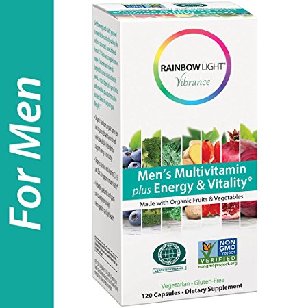 Rainbow Light Vibrance, Men's Multivitamin plus Energy & Vitality, Made with Organic Fruits & Vegetables, Supports Immune System, Male Vitality with Support for Prostate and Sexual Health, 120-Count