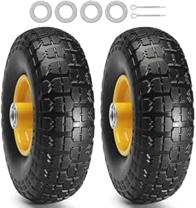 （2-Pack) VEVOR 10-Inch Solid Rubber Tire Wheels, 4.10/3.50-4" tire and wheel flat free with 5/8" Bearings, 2.1" Offset Hub, Perfect for Hand Truck, Gorilla Cart, Wheelbarrow, Garden Cart,Trolleys