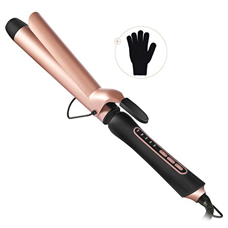 BESTOPE Curling Iron Inch Ceramic Tourmaline Coating Curling Wand with Anti-Scald Insulated Wand Tip, 5 Heat Setting for All Hair Types(285 °F to 430 °F, Include Glove and Curl Clips)