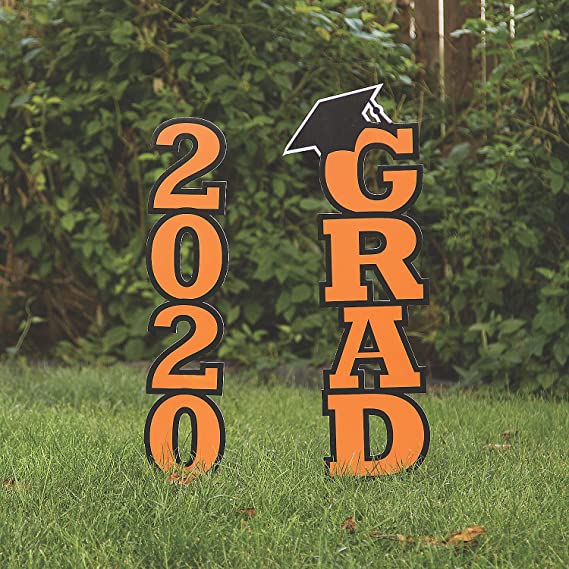 Fun Express Orange Class of 2020 Yard Stake - (2 Pieces) 2020" and Grad, Graduation Party Supplies, 30" Tall