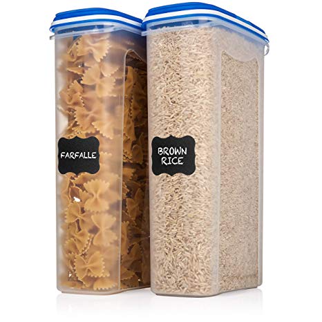 Shazo Food Storage Containers 4-Piece Set (2 Container Set) - Airtight Dry Food with Innovative Dual Utility Interchangeable Lid, FREE Labels & Marker, One Lid Fits All, Freezer Safe, Space Saver