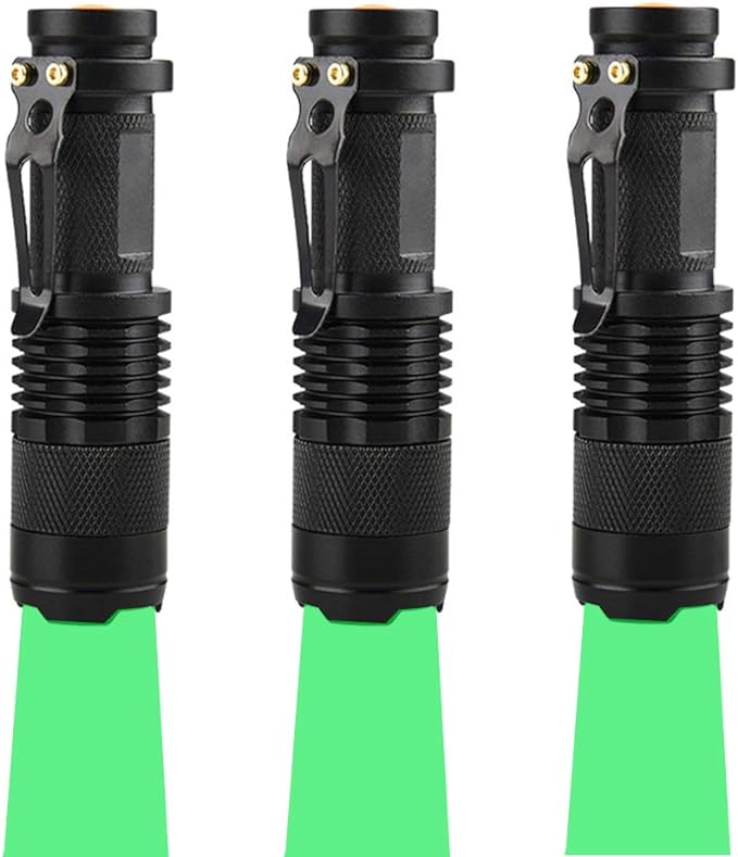 WAYLLSHINE (Pack of 3 Single Mode Green LED Flashlight, Hunting Light Mini Green Light Flashlight, 1 Mode Green Flashlight, Green Flashlight Torch for Hunting Night Observation