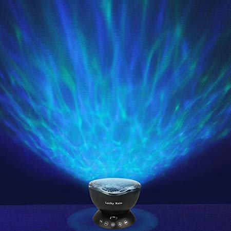 Ocean Wave Night Light Projector with Music Player Romantic Color Changing LED Party Decorations Projection Lamps Mood Lighting for Living Room Bedroom (Black)