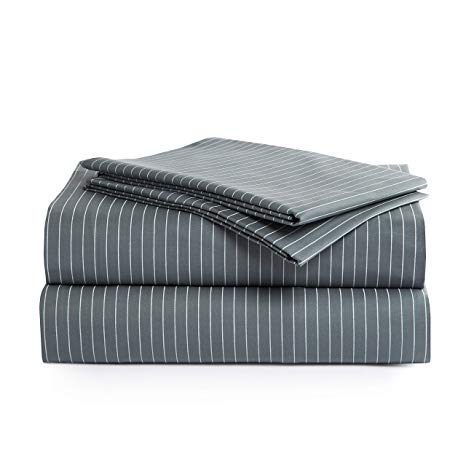 Peru Pima - 415 Thread Count - 100% Peruvian Pima Cotton - Percale - Bed Sheet Set (Full, Pinstripe Grey)