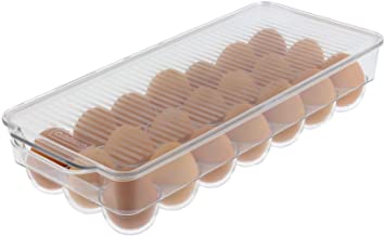 Cuisinart Egg Holder with Lid and Handle, Holds 21 Eggs – This Egg Container is a Must-Have Space Saver for Your Refrigerator – See-Through, Stackable, BPA Free – Measures 14.5 x 6.25 x 3