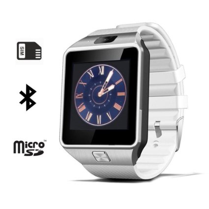 Smart Phone Watch With MicroSIM Slot Music Camera Bluetooth Fitness Watch Mate for Samsung Galaxy HTC Nexus Android Smartphones(White)