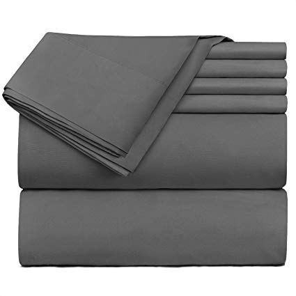 Nestl Bedding Extra Deep Pocket Sheets - Super Deep Fitted Sheet 18”-24” - Deep Pocket 6 Piece Bed Sheet Set, Luxury Double Brushed Microfiber Sheets with 4 Pillow Cases, Deep King Sheets - Gray