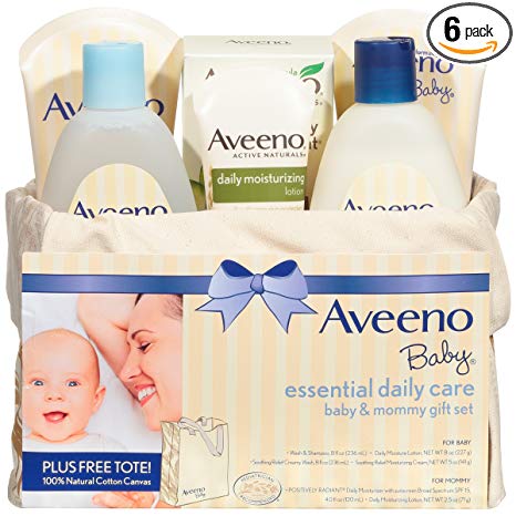 Aveeno Baby Essential Daily Care Baby & Mommy Gift Set, 6 items & bonus canvas tote