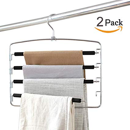 Clothes Pants Hangers 2pack - Multi Layers Metal Pant Slack Hangers,Foam Padded Swing Arm Pants Hangers Closet Storage Organizer for Pants Jeans Scarf Hanging (Black)