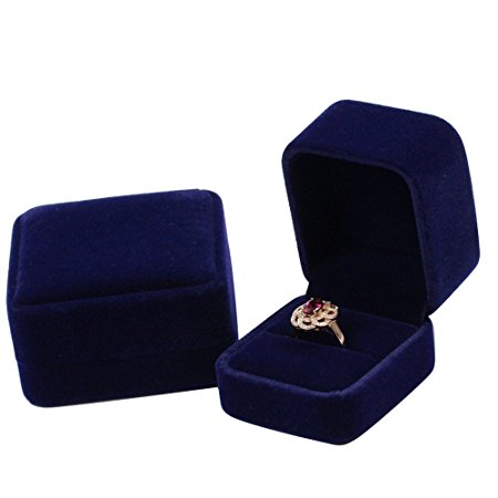 Dark Blue Classic Velvet Engagement Ring Box