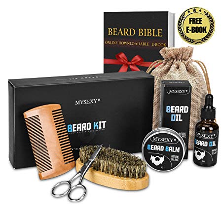 Beard Grooming Kit for Men Beard Growth Grooming & Trimming - MYSEXY 100% Organic Unscented Beard Oil,Beard Balm Butter Wax, Beard Brush, Beard Comb, Beard Scissors for Beard & Mustache