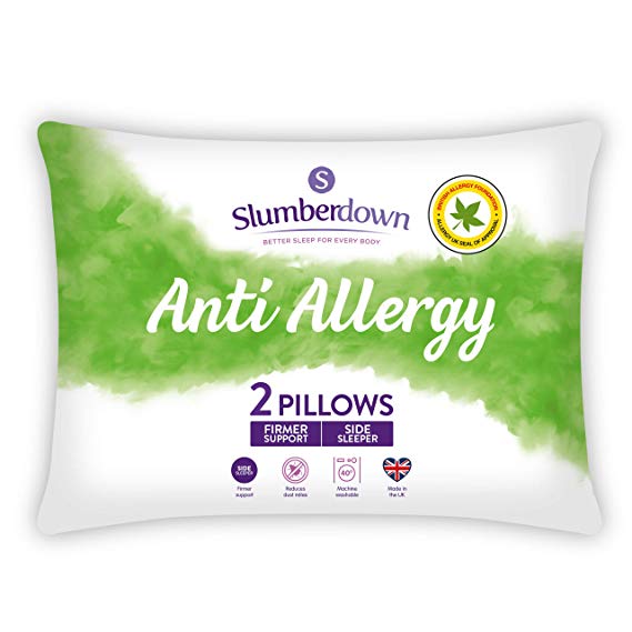 Slumberdown Anti Allergy Super Support Firmer Pillows, Ideal for Side Sleepers, Pack of 2