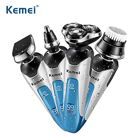 KEMEI Men's 4 in 1 Rotary Cordless Shaver Rechargeable Waterproof Quick Charge Wet Dry Beard Nose Hair Trimmer Face Cleaning Shavers