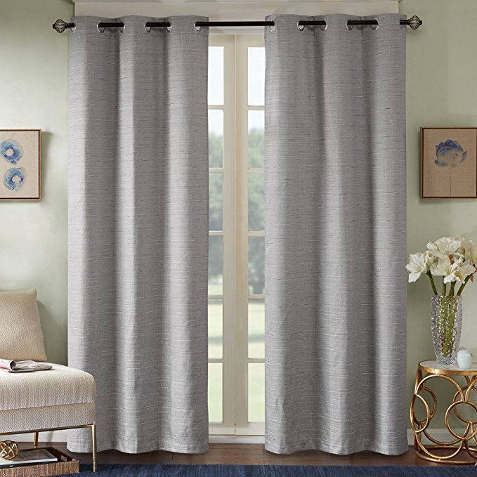 Comfort Spaces - Grasscloth Window Curtain Pair/Set of 2 Panels - Gray - 40x84 inch panel - Foamback - Energy Efficient Saving- Grommet Top - 2 Pieces