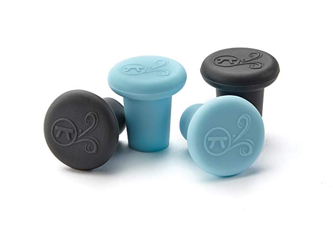 Outset 76442 Silicone Wine Bottle Stopper, Set of 4, Black/Blue