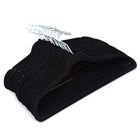 Estink Black Velvet Clothes Hangers Set,Premium Quality Non-Slip Padded with Notched Hangers for Dresses,Pants, Blouses, Shirt and Suits, Pack of 100
