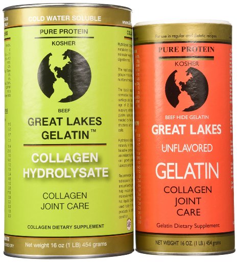 Great Lakes Gelatin Kosher 16-Ounce Cans of Unflavored and Collagen Hydrolysate