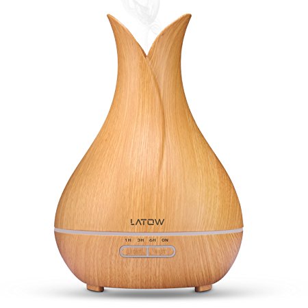 Latow Essential Oil Diffuser Humidifier, 500ml Wood Grain Aromatherapy Diffuser with 7 Color Changing LED Lights and Waterless Auto Shut-off, Ultrasonic Cool Mist Humidifier for Bedroom, Home, Yoga