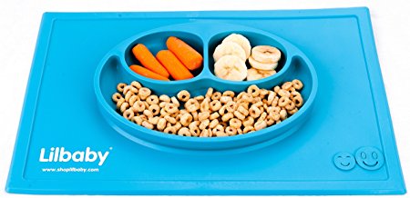 Placemat and Plate Suction Silicone by Lilbaby (Smiley Face, Light Blue)