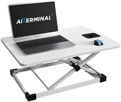 AITERMINAL Standing Desk Height Adjustable Single Top 26" Sit Stand Converter Tabletop Monitor Laptop Riser Platform Station-White