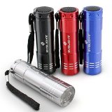 Pack of 4 BYBlight Super Bright 9 LED Mini Aluminum Flashlight with Lanyard Mini LED Flashlight Torch 4 Assorted Colors Black Blue Red Silver Best Tools for Summer Holiday Camping Hiking Hunting Backpacking Fishing