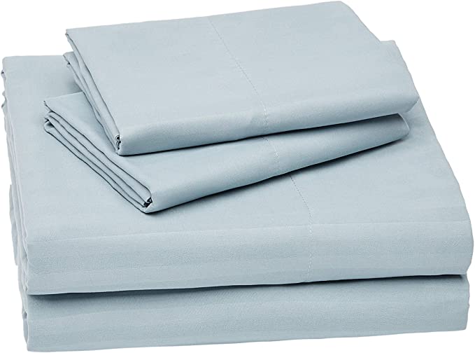 AmazonBasics Deluxe Striped Microfiber Bed Sheet Set - King, Spa Blue