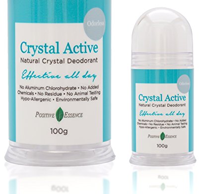 Crystal Deodorant Stone - Crystal Active - 100% NATURAL, LONG LASTING, Single Ingredient, No Aluminum Chlorohydrate or Chemicals - Unscented/Odorless, Pushup Stick, Thai Rock for Men and Women, 100g