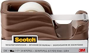 Scotch Brand Wave Tape Dispenser, Includes 3/4 in x 350 in Tape Roll (C20-WAVE-MB),Bronze