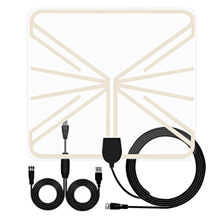 TV Antenna, 50 Mile HDTV Antenna Indoor Long Range Amplified HD Digital TV Antenna Signal Booster Upgraded Version 13.5ft Coaxial Cable (Transparent)